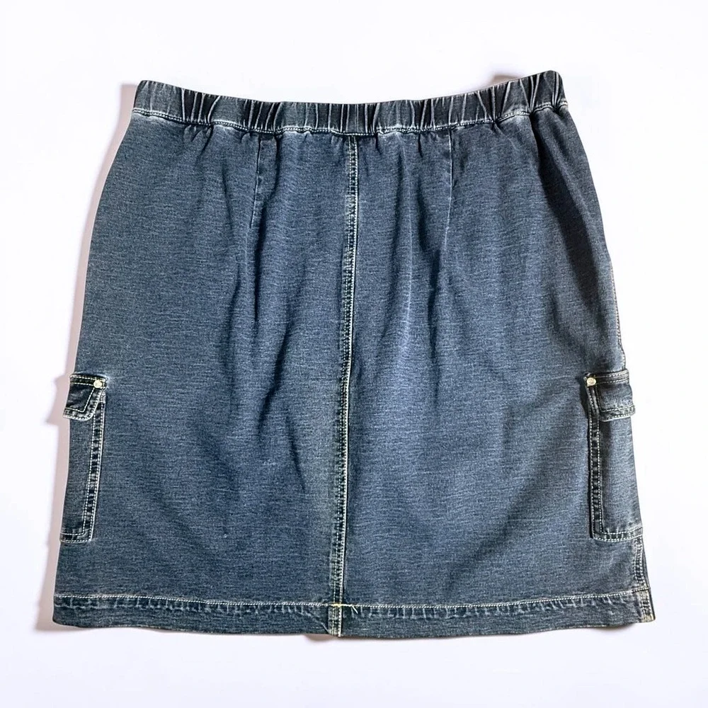 Quacker Factory DreamJeannes Blue Denim Cargo Skirt Rhinestone Heart Large